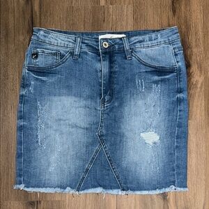 KanCan Blue Distressed Mini Skirt
